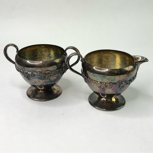VTG Rogers Hamilton Creamer & Sugar Bowl EP on Copper 1962 Grapes Fruit Design - Picture 7 of 9